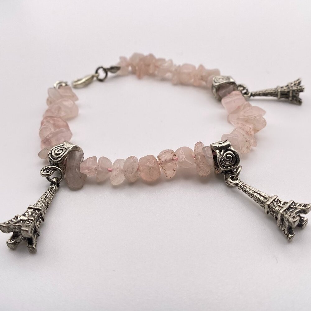 Pink Gemstone Chips Beaded Adjustable Bracelet Natural Chip Stone Boho Beads